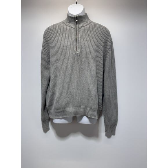 Calvin Klein 100% Cotton 1/4 Zip Pullover Gray Cable Knit Sweater Heavy Men’s L - Picture 1 of 6